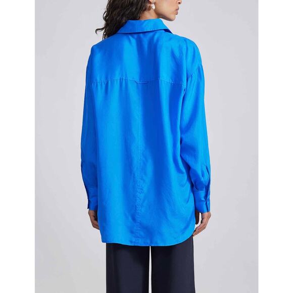 APIECE APART Oversize Button Down Shirt Womens Small Ceru Blue Silk Long Sleeve - Picture 4 of 16